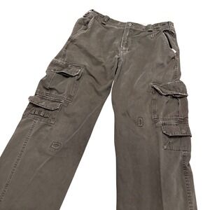 Y2K Machine Mens Cargo Pants Olive Green Distressed Utility Workwear Casual 34